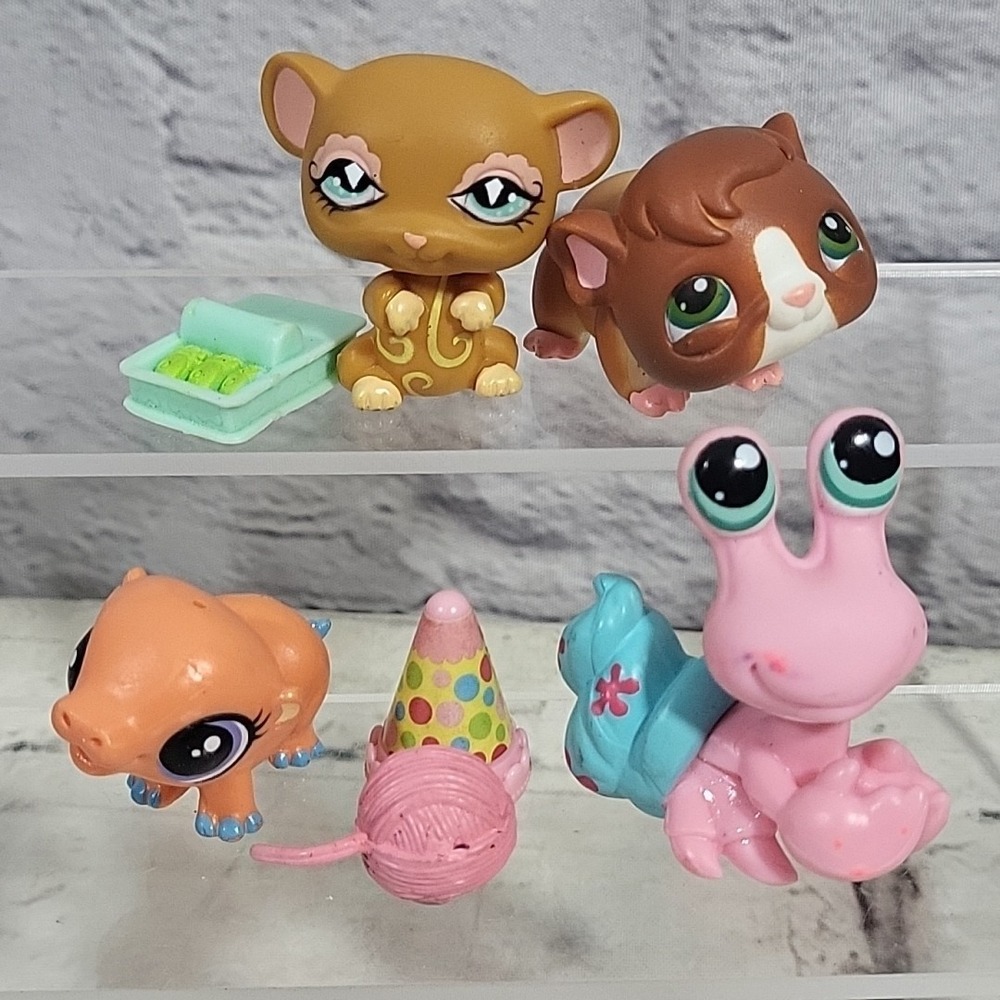 Littlest Pet Shop Lot Guinea Pig #4 Mini Hippo #4143 Hermit Crab #1403 Mouse 462
